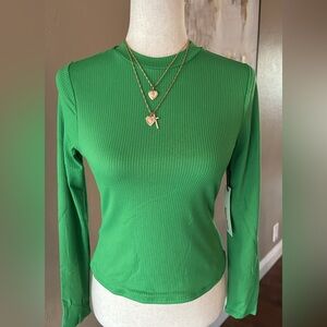 Green ribbed long sleeve double layered top